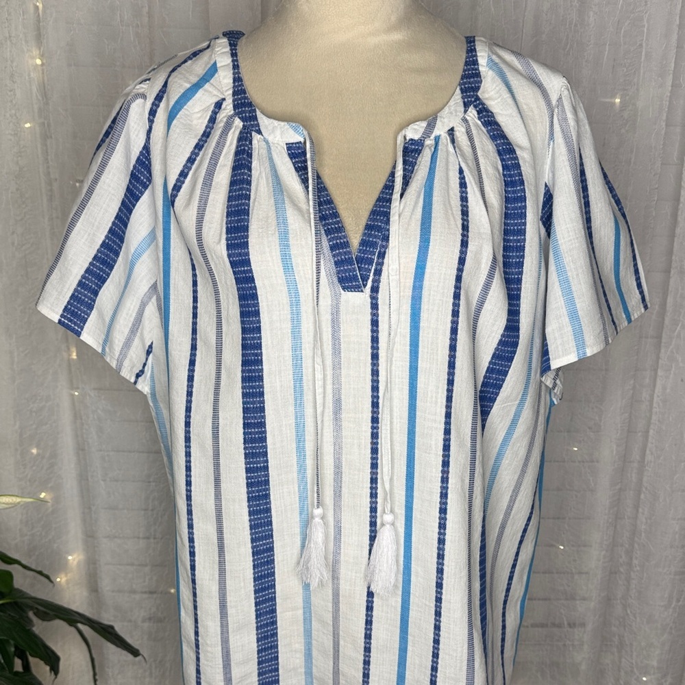 Style & Co. Blue and White Striped Blouse